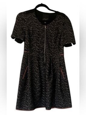 McGinn Black Tweed Mini Dress with Brown Trim